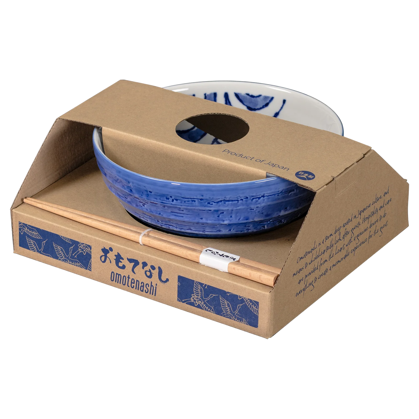 OMOTENASHI Meditai Blue Ramen Bowl & Chopsticks in Gift Box