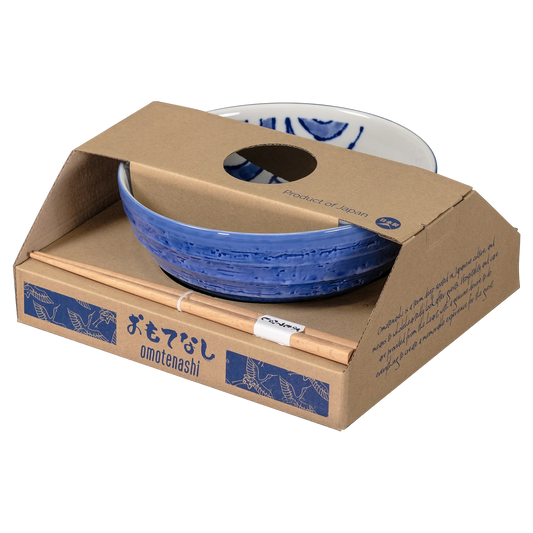 OMOTENASHI Meditai Blue Ramen Bowl & Chopsticks in Gift Box