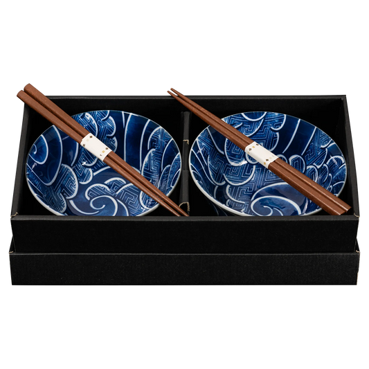 OMOTENASHI Sayanami Set 2 Donburi Bowls & Chopsticks in Gift Box